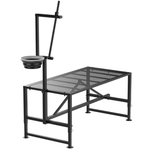 600 Lbs Goat Milking Stand with Feed Bin, Livestock Stand for Sheep Trimming Hooves, Goat Stantion Metal Black with Adjustable Head Piece and Legs, Large Size