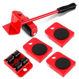 Furniture Lift Tool Set, Upgrade Furniture Movers Sliders Furniture Lifter Tool,Furniture Movers with Adjustable Height Lifting Tool Lever & 4 Wheels, Mover Dolly Sliders Tool (Red)
