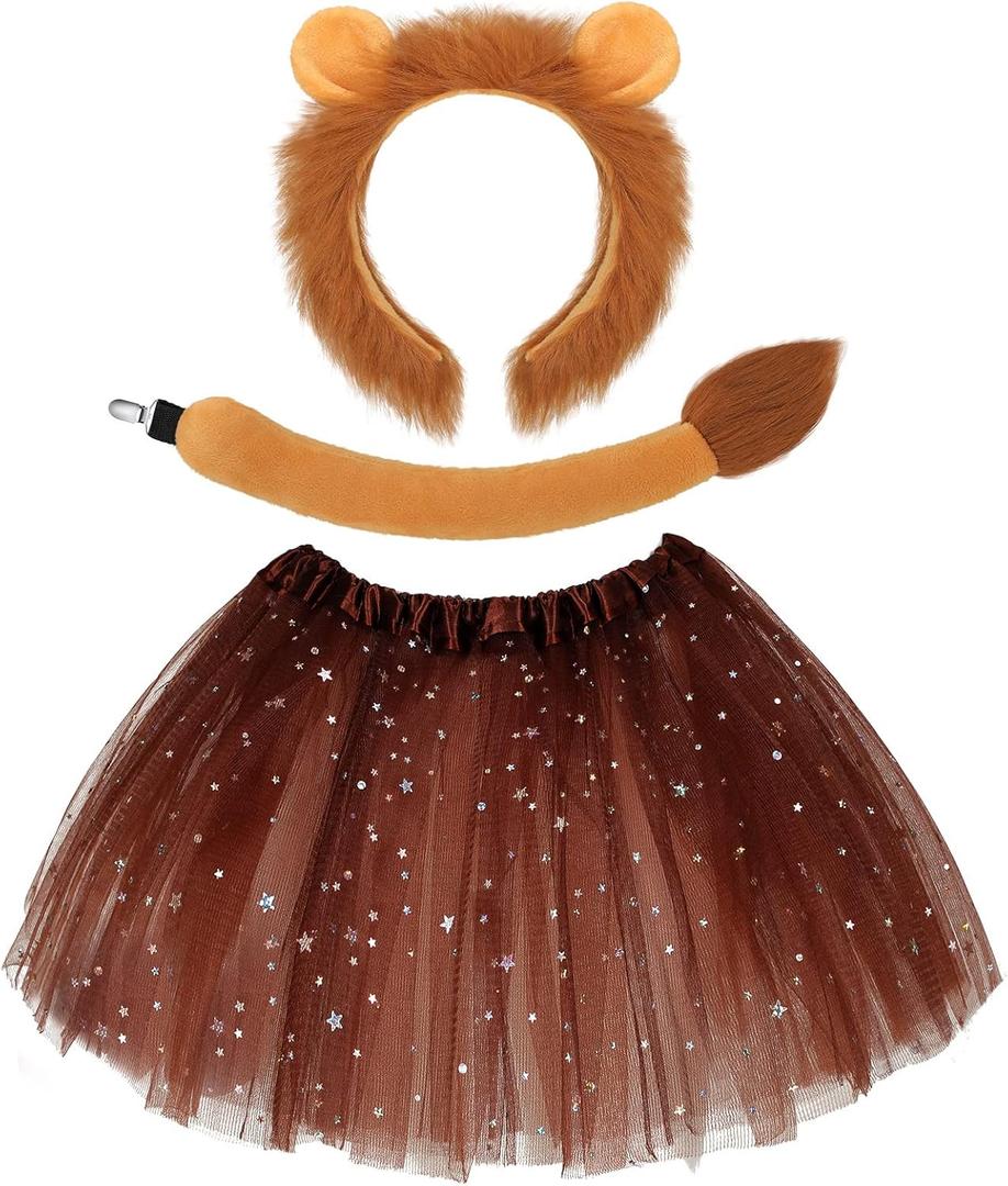 Newcotte 3 Pcs Halloween Costume Animal Tutu Ears Headband Tail Fancy Dress Costume Kit for Youth Adult Halloween Cosplay