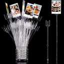 Geiserailie 50 Pieces Flower Card Holder Stick Clear Plastic Floral Picks 9.4'' 12.2'' Transparent Fork Straight Head Photo Card Holder Floral Sticks for Flower Arrangements Bouquet Wedding Decor