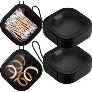 Hair Tie Organizer,Portable Travel Qtip Holder,Bathroom Storage Organizer Qtip Dispenser Cotton Swabs Dispenser Kids Hair Accessory Box with Lid for Bathroom (2PCS,Black)