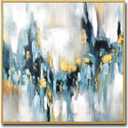 Large Blue and Gold Abstract Wall Art for Office. Hand-Painted Abstract Oil Painting for Living Room. Framed Blue Wall Painting Contemporary for Bedroom Home Decoration Ready to Hand 40x40inches, 40x40inches x1