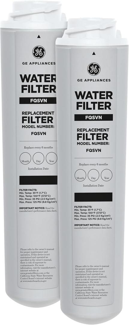 GE FQSVN Under Sink Water Filter | Replacement for Water Filtration System | Easy Install | Reduces Sediment, Rust & Other Impurities from Water | Replace Every 6 Months for Best Results | 1 Filter (2 Count (Pack of 1))