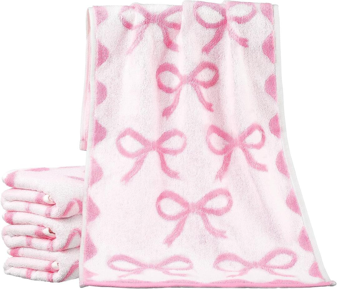 Pack of 4 Bow Hand Towels for Bathroom 13 x 29'' Soft 100% Cotton Coquette Face Towel Kitchen Decor Absorbent Facecloth Preppy Bathroom Decor Bridal Shower Wedding Gift (Pink,Cute Style)