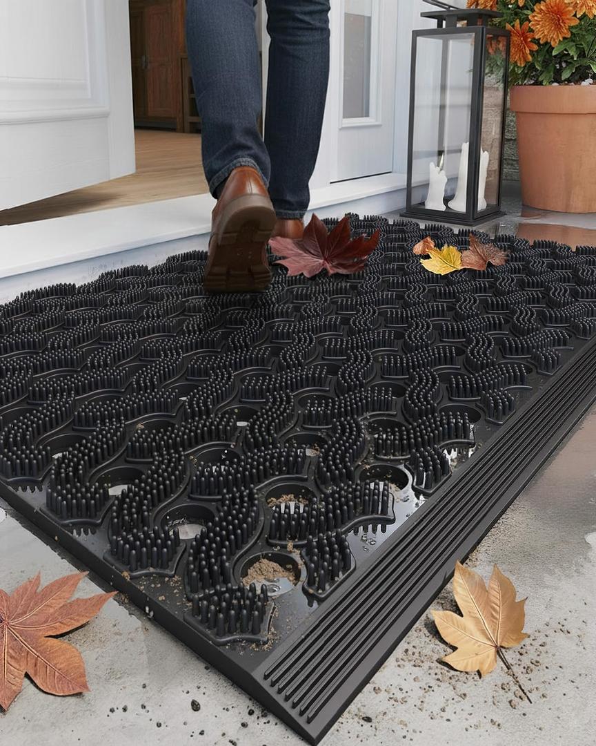Color&Geometry Super Heavyweight TPE Stormproof Welcome Mat Outdoor, Eco-Friendly Materials Odor-Free Door Mat with Connectors & Non-Slip, All Weather Outside Entrance Barefoot Friendly, 24"x36" Black