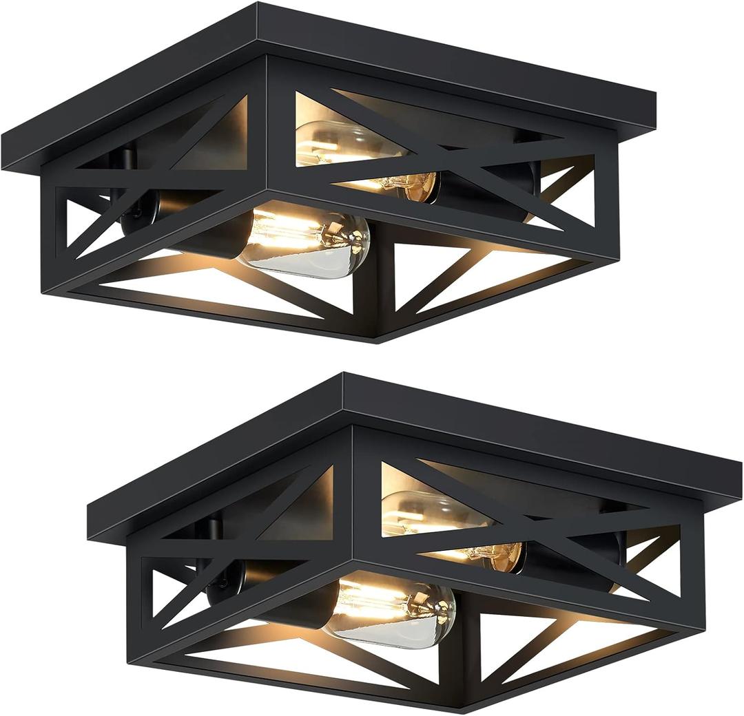 Black Flush Mount Ceiling Light Fixture,2-Light Square Hallway Light Fixtures Ceiling,Light Fixtures Ceiling Mount for Farmhouse,Kitchen,Hall,Bedroom (2 Pack) (10 inch)