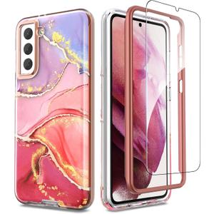 2 x Compatible with Samsung Galaxy S21 Case, Slim Stylish Design for Women, 360 Degree Protection, [with Glass Screen Protector] Dropped 3000 Tests, Pink