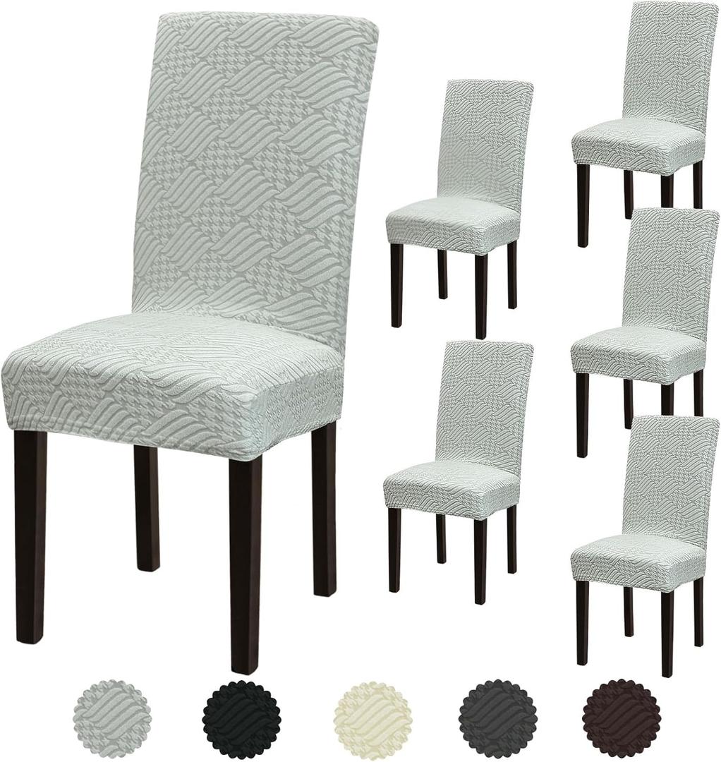 Stretch Dining Room Chair Covers Set of 6, Removable Washable Dining Chair Slipcovers for Dining Chairs, Dining Room, Hotel, Ceremony (Large-6 Pcs, Silver Grey-jacquard)