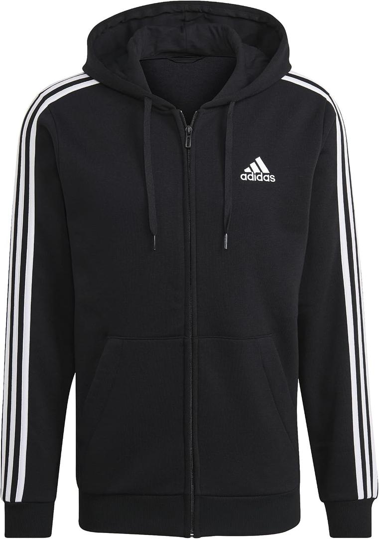 adidas mens Essentials Fleece 3-stripes Full-zip Hoodie Black Large