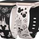 2 Packs Cartoon Engraved Band Compatible with Apple Watch Band 49/46/45/44/42/41/40/38mm Women Two-Tone Cute Soft Silicone Sport Strap for iWatch SE Series 10/9/8/7/6/5/4/3/2/1/Ultra(1/2) (Black Starlight/Starlight Black)