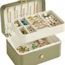 SONGMICS Jewelry Organizer Box, Travel Jewelry Case, 2-Layer Travel Case for Earrings, Necklaces, Bracelets - Portable Jewelry Storage with Large Capacity, Gift Idea, Laurel Green UJBC166C02