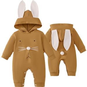 Newborn Baby Girl Boy Easter Romper Bunny Rabbit Ears Hooded Jumpsuit Little Sister and Brother Matching Outfit