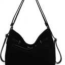 Women's Suede Tote Bag Hobo Handbags, Vintage Slouchy Backpack Large Crossbody Purse Suede PU leather double-sided design | convertible backpack (Black)