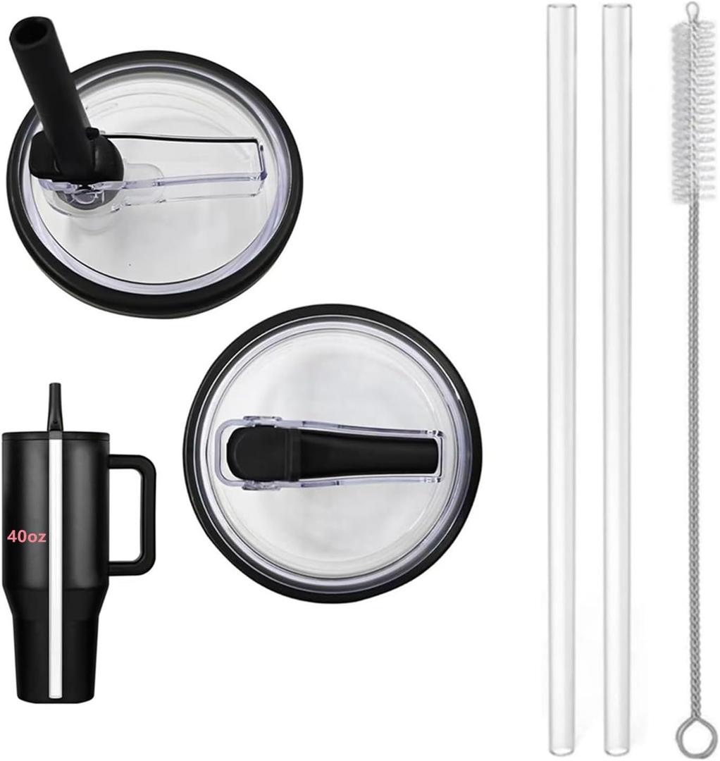 2 Pack 40 oz Tumbler Flip Straw Lid Replacement fit for HydroJug(Only), Spill Proof Splash Resistant Tumbler Lids,Reusable Leak Proof Tumbler Cover for Cup Accessories (Black)