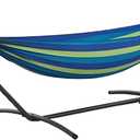 Double Hammock with Stand, 2 Person Hammock with Carrying Bag,Heavy Duty Portable,500 lb Capacity, Perfect for Both Indoors and Outdoors，Ocean Breeze