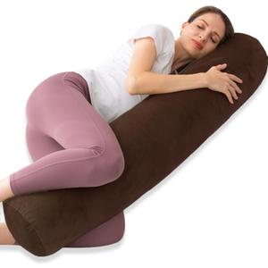 Round Body Pillow for Adults, Long Bolster Pillow for Bed with Removable Velvet Cover, Decorative Tube Roll Cylinder Pillow, 47 x 7.87 Inch, Coffee