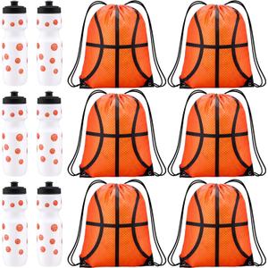 Talltalk 12 Pcs Basketball Party Favors 24 oz Basketball Water Bottle Gift for Team with Drawstring Bag Tumbler Cup Sports Themed Accessories for Event Gift Supplies