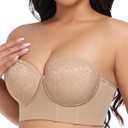 FallSweet Lace Strapless Bustier Bra for Women Underwire Longline Corset Top (Beige, L)