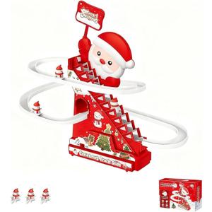 Christmas Tree Ski Slope - Automatic Animated Santa Climbing Stairs Track with LED Light, 3 or 5 Characters Christmas Indoor Playset for Tabletop & Under Tree (1PC)