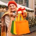 Wesnoy 18 Pcs 36 Pcs Thanksgiving Non Woven Fall Gift Bags with Handles Reusable Party Favor Goodie Bags Bulk, Autumn Rainbow Color Tote for Women Wedding Birthday Bridal Shower Decoration (Orange)