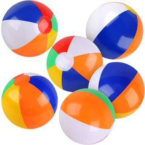 Rindion 6 Pack Beach Balls, 10 Inch Beach Balls for Kids, Rainbow Color Pool Toys Pool Balls for Swimming Pool, Beach Toys Inflatable Ball for Summer Parties and Water Games