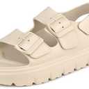 Womens Platform Sandals with Arch Support, Summer Beach Slides with Adjustable Buckle, Comfort Lightweight Chunky Cushion Slip on Sandal, Size: 9