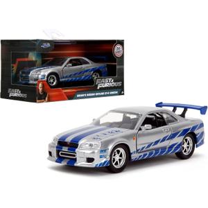 Jada Toys Fast & Furious 1:32 Brian's Nissan Skyline GT-R R34 Die-cast Car Silver/Blue, Toys for Kids and Adults