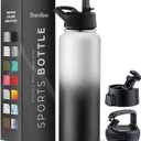 FineDine Water Bottle - Stainless Steel Insulated Water Bottle with Straw Lid, Flip Lid & Wide-Mouth Cap - Keeps Hot and Cold - 40 Oz / 1.18L - Dreamy Black-White