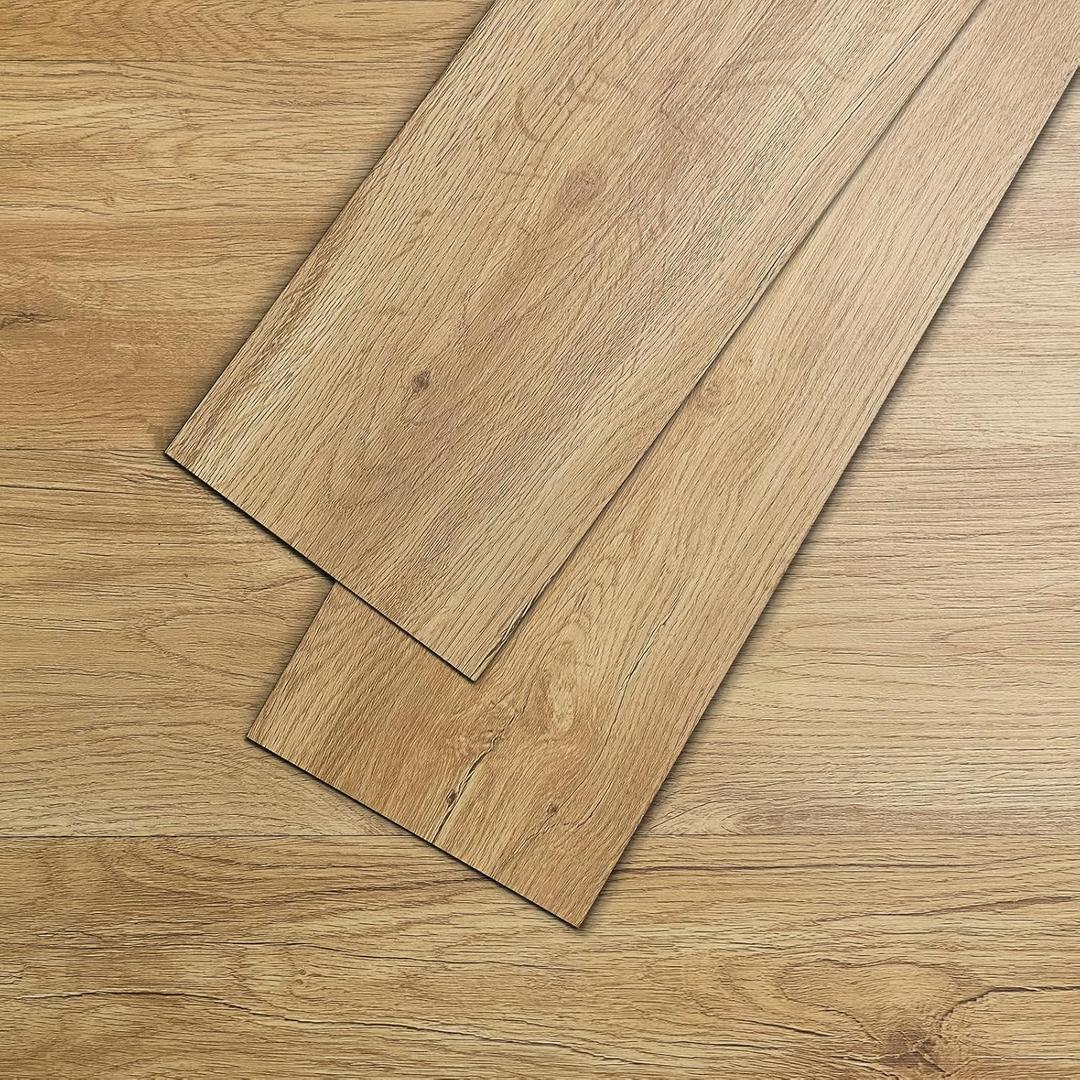 Mysflosy Peel & Stick Floor Tile, 36-Pack 54 Sq.Ft Waterproof Luxury Vinyl Flooring Self-Adhesive, Wood-Look Vinyl Planks for DIY Installation (36 x 6 inches, American Oak)