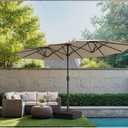 15ft Large Outdoor Patio Umbrella, Double Sided Table Umbrella with Crank, 12 Steel Ribs Market Umbrella