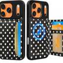 for iPhone 17 Pro Max Case with Wallet - Fits 4 Card Slots, Compatible with MagSafe for Women Aesthetic PU Leather Credit Card Holder Kickstand Phone Cover for Apple 17 Promax, Polka Dots