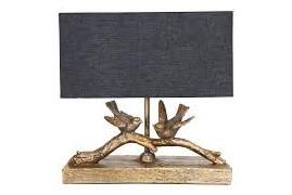 Creative CoOp Rustic Resin Bird Table Lamp with Black Rectangle Shade, Gold Finish