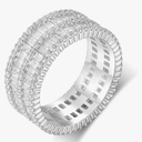 MDFUN 18K White Gold Plated Halo Eternity Rings Wedding Bands 2 Rows Emerald Cut Cubic Zirconia Statement for Women Rings Size 10