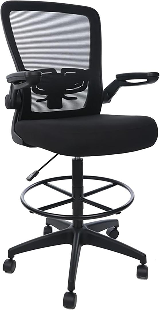 Boss Office Products Mesh Flip Arm Stool Drafting Chair, Black Boss Office Products Mesh Flip Arm Stool Drafting Chair, Black