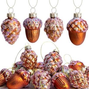 LFUTARI 12 Pcs Pine Cone Glass Ornaments - Christmas & Fall Hanging Pinecone Glass Ornaments for Xmas, Thanksgiving Day Party Decorations