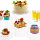 Leinuosen 6 Pcs Large Buffet Risers, 5.5 to 8 Inch Catering Dessert Table Risers Food Decorative Stands with hollow bottom for Catering Supplies, Party (Clear, Hexagonal)
