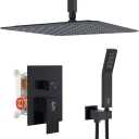 SR SUN RISE 12 Inch Ceiling Mount Matte Black Shower System Bathroom Luxury Rain Mixer Shower Combo Set Ceiling Rainfall Shower Head System Faucet Trim Repair Kits Rough-in Valve and Trim Included