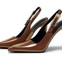 Coutgo Women's Slingback High Heels Pointed Toe Stilettos Metal Buckle Dress Party Pump Shoes, Brown, Size 8