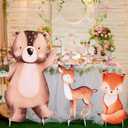 Leinuosen 3 Pcs Large Woodland Animals Baby Shower Decorations Set 23-35 Inch Woodland Party Stand Decoration Bear Fox Deer Cardboard Cutouts Forest Theme Photo Booth Prop for Nursery Birthday Party