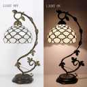 Tiffany Table Lamp, Stained Glass Desk Reading Light,Metal Leaf Table Lamp Base 8X10X21 Inches (Cream Bead)