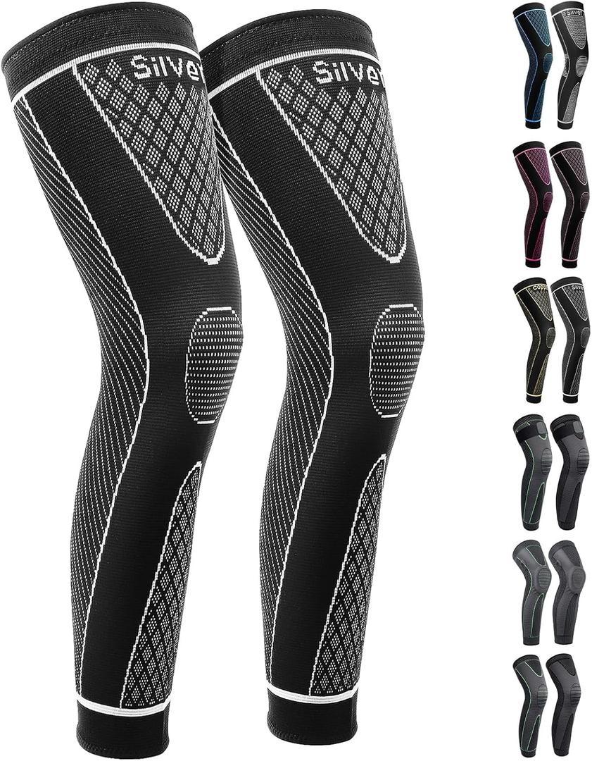 Full Leg Sleeves Long Compression Leg Sleeve Knee Sleeves Protect Leg, for Man Women Basketball, Arthritis Cycling Sport (4X-Large (1 Pair), 05_silver)
