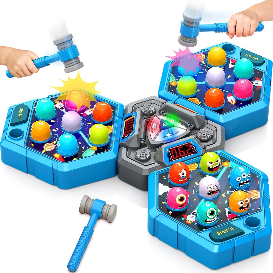 Whack Game Mole for Toddlers, Toys for 3 4 5 6 7+ Year Old Boys Girls,Pounding Toys for Age 3-8, Birthday Gift for 3-12 Year Old Boys Girls, Interactive Educational Toys with 3 Modes,1-3 Player (Blue)