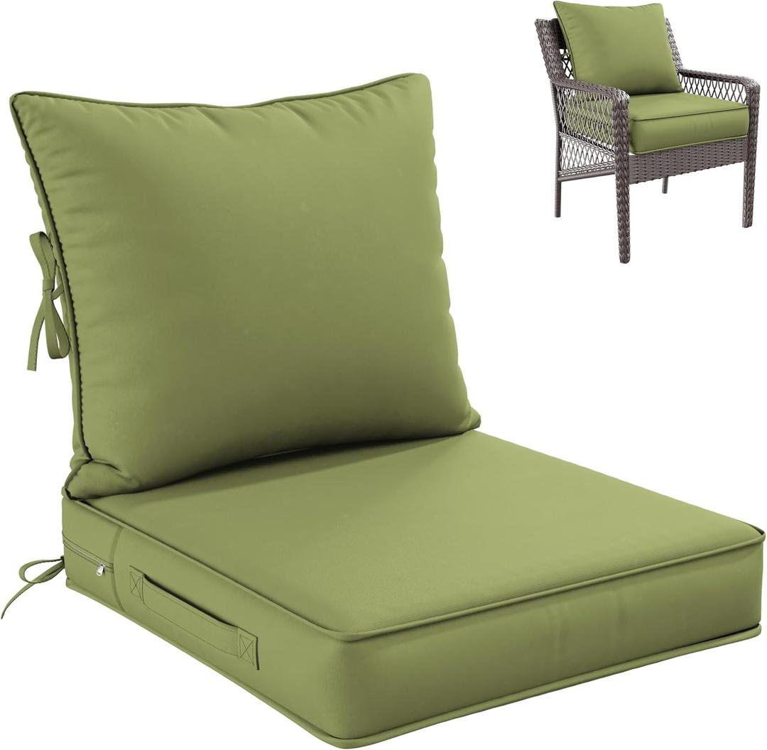 Premium Outdoor Seat Cushion Chair Cushions for Patio Furniture 22 L X 24 W X 5 H Waterproof & Fade Resistant Deep Seat and Backrest Cushion Set with Removable Covers for Chair, Sofa