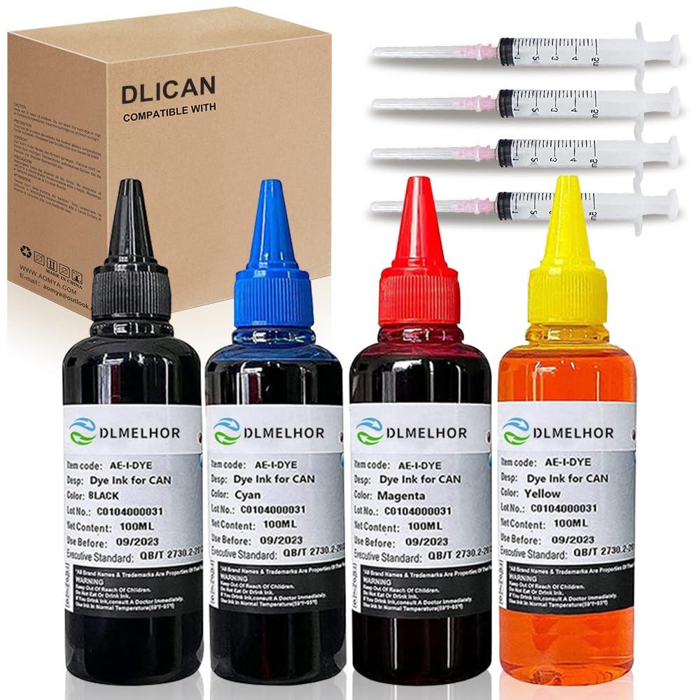 Dye Ink Refill kit for Canon PG240 PG-250 251 CL241 PG245 CL246 PG-243 CL-244 5 Color Set 5pcs Refillable Ink Inkjet Cartridge PIXMA MG3620 MG2522 MG2525 TS3322 with 4 Syringe(5x100ml,PBK+BK+CMY)