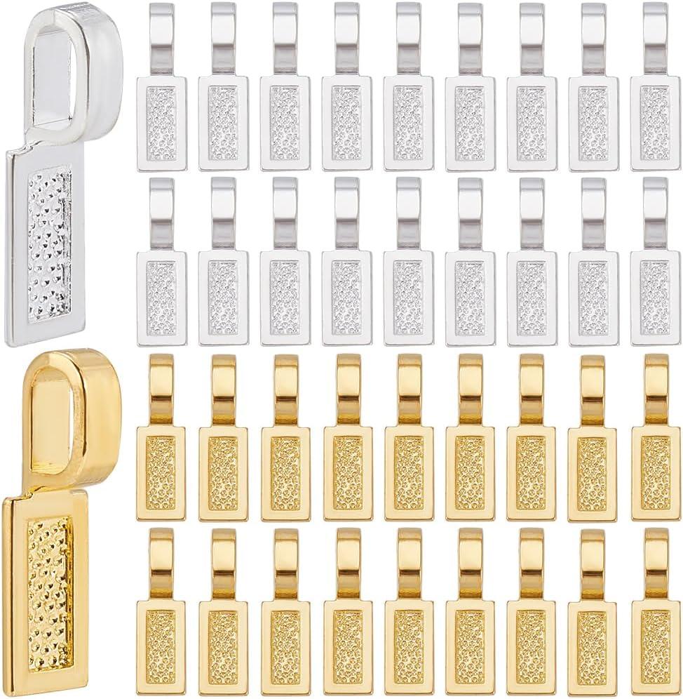 1 Box 100Pcs Gold Glue on Bails Rectangle Flat Pad Bail Bulk Tibetan Alloy Silver Small Shovel Shape Charms Connector Hanger Jewelry Findings for Necklaces Making Supply DIY Cabochons Craft