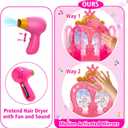 AugToy Toddler Vanity Magic Makeup Set Table and Chair Girl Toy Automatically Mirror with Music Light Pink Toys Girls Hair Salon Pretend Play Princess Dress Up Playset Gift Toddler
