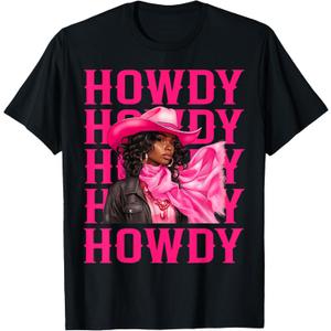 Howdy Western Cowgirl African American Black Women Girls T-Shirt, S