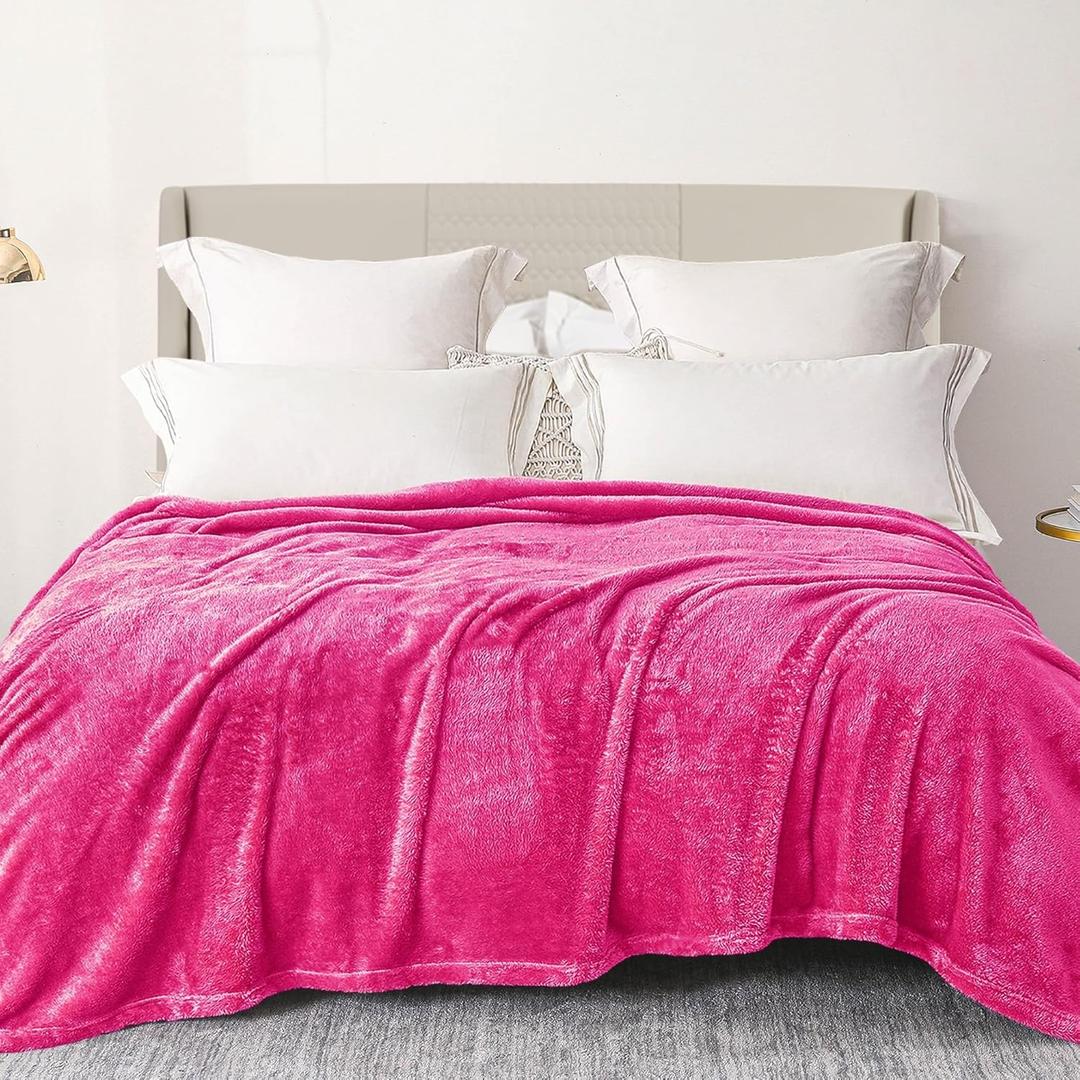 Exclusivo Mezcla Plush Fuzzy Fleece Bed Blanket King Size, Super Soft, Fluffy and Warm Blankets for Couch, Bed, All Season (Hot Pink, 90x104 inches)