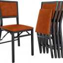 VECELO Folding Dining Chairs Set of 4, Metal Padded Foldable Seating with Comfortable Faux Leather, Space-Saving Portable Guest Seats for Kitchen & Office, No Assembly, Cognac Brown, 4 Pack