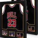 Jersey Frame Display Case 2 Pack, Large Wooden Sport Jersey Shadow Box Frame with Mats and Real Tempered Glass Cover for Football Hockey Baseball Basketball Soccer Shirt,Black
